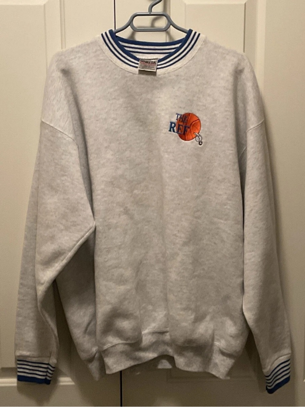 Vintage Oneita USA Power-Sweats Sweatshirt “The Ref” Gray Blue Trim Size XL
